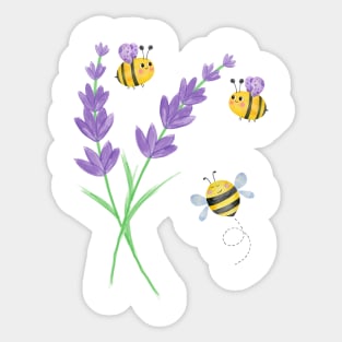 Happy flowers and cute little bees. Sticker